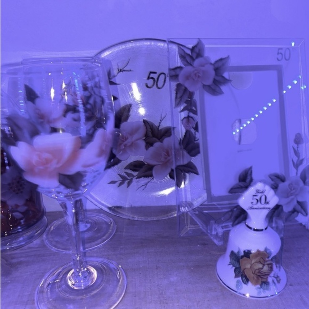 50th wedding anniversary set Glasses bell plate frame​ gift